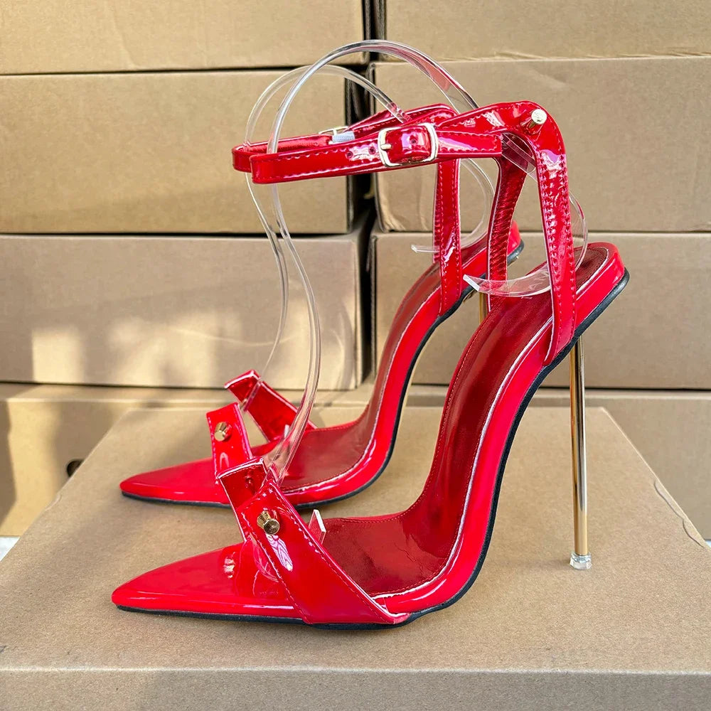 Customize Sexy Black 12cm Metal Stilettos Sandals Woman Designer Pointy Toe High Heels Pole Dancing Runway Cosplay Unisex Shoes