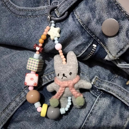 Correa para Teléfono con Diseño de Conejo Hecha a Mano, Colgante para Bolso, Clip, Cordón para Teléfono Móvil, Colgante Antipérdida, Cadena para Teléfono con Cuentas, Adornos Colgantes
