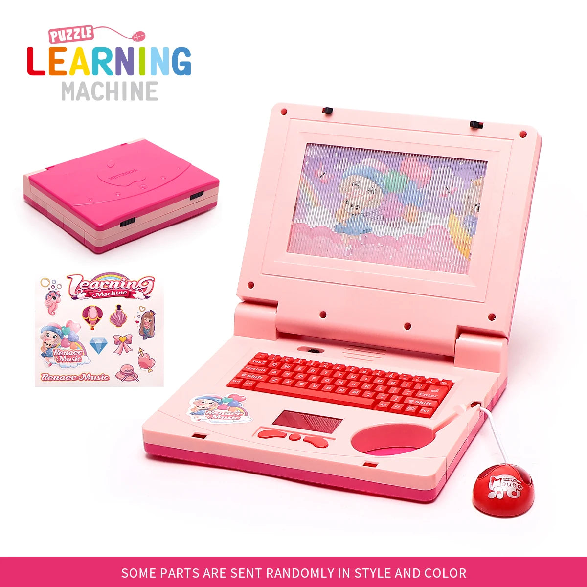 Juguete de Computadora Portátil Rosa para Niños – Computadora Educativa Interactiva con Música, Luces y Ratón para el Desarrollo Temprano