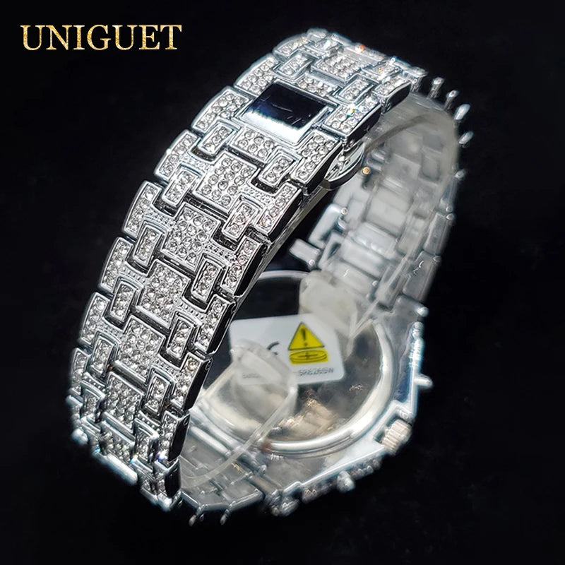 Reloj de lujo para hombre, relojes de cuarzo con diamantes helados para hombre, reloj de mano de Hip Hop con circonita brillante, reloj luminoso resistente al agua para hombre
