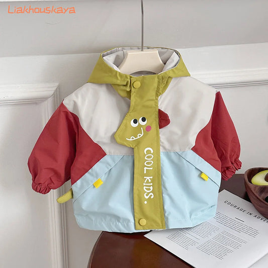 Nueva Chaqueta Cortavientos de Dinosaurio para Niños Primavera 2026, Estilo Coreano, Abrigo con Capucha para Bebés y Niños Pequeños, Ropa Exterior de Manga Larga