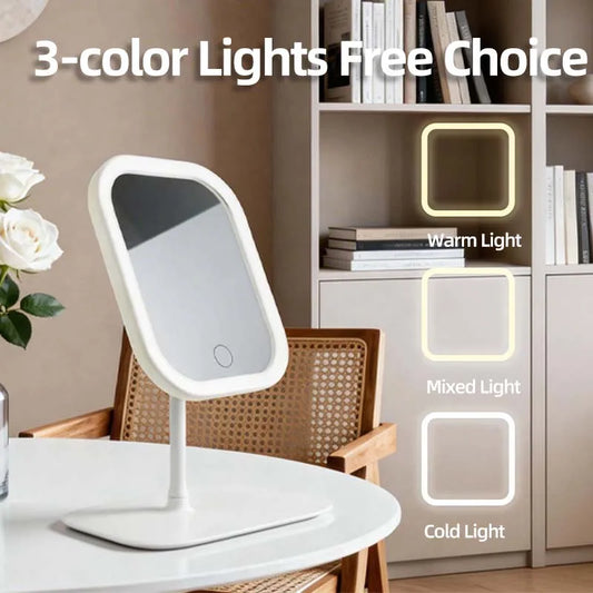 Espejo de Maquillaje OMUONE Niche con Luz LED de 3 Colores, Espejo Táctil para Dormitorio de Mujer