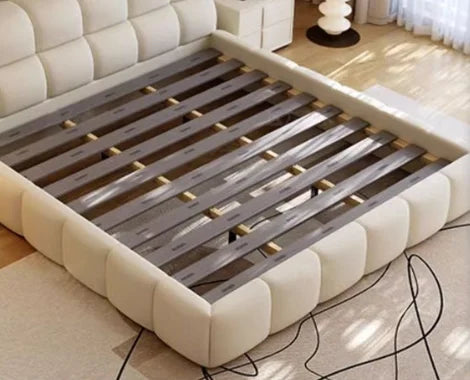 Base de Cama Moderna de Lujo con Diseño de Nube, Cama de Tela Bouclé Suave con Cabecera Acolchada, Cama Tapizada Tamaño Queen, Muebles de Dormitorio
