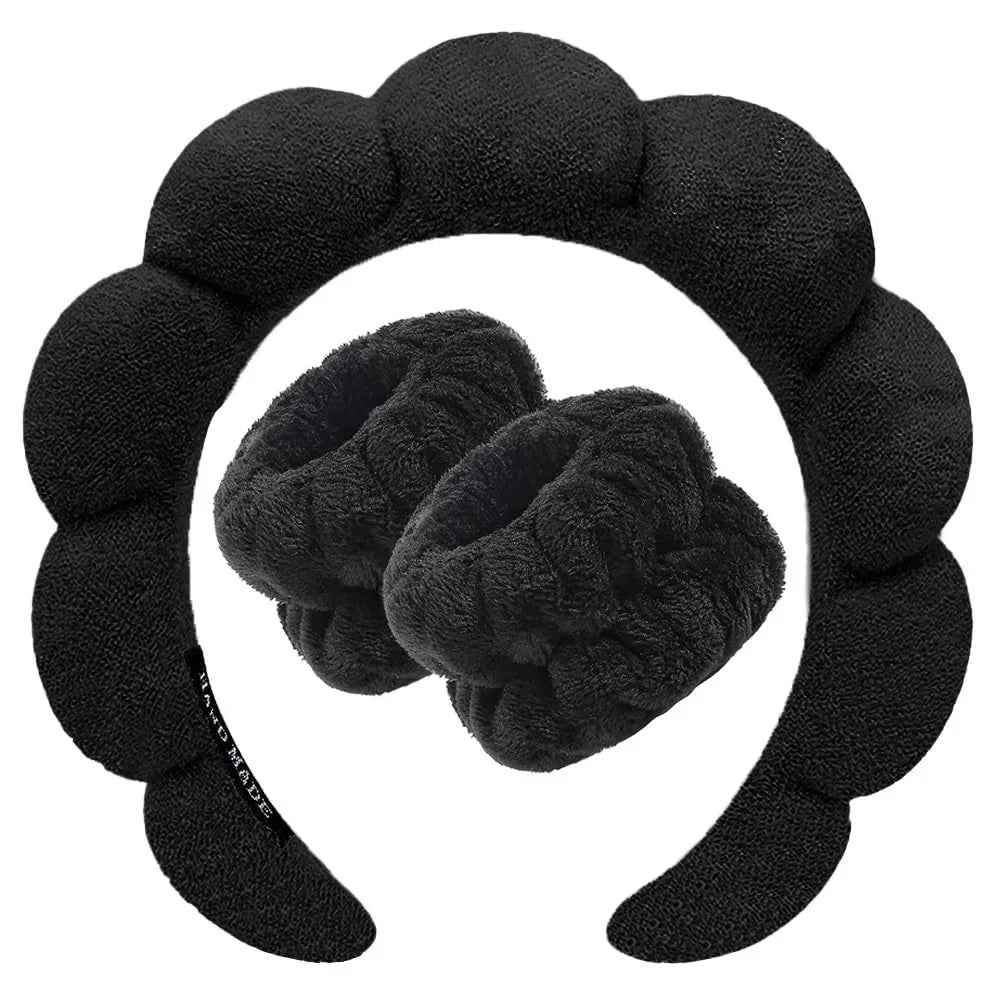 Diadema para lavar la cara para mujer, diademas de esponja, correa para la muñeca, diadema suave de burbujas para maquillaje, accesorios para el cabello para niña, 3 uds.