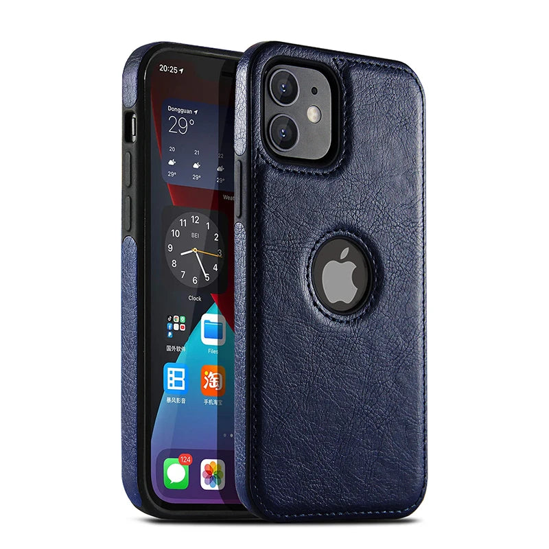 Funda para teléfono móvil, fundas para teléfonos móviles de cuero PU de alta calidad para iPhone 11, 12, 13, 14, 15 Pro Max X XR, funda negra de lujo para negocios