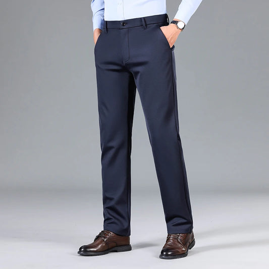 Pantalones de Traje Delgados de Verano para Hombre, Estilo Holgado y Recto, de Cintura Alta, Formales, para Trabajo, Talla Grande 40
