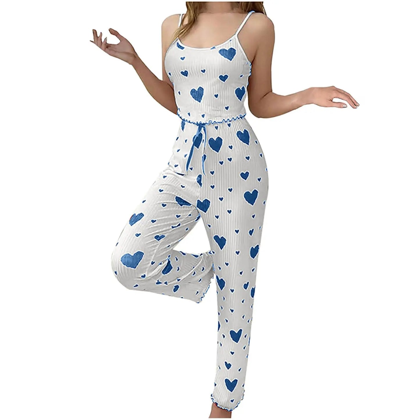 Pijama de talla grande para mujer, conjunto de 2 piezas, Chaleco Corto + pantalón blanco, transpirable, suave, informal, estampado de amor