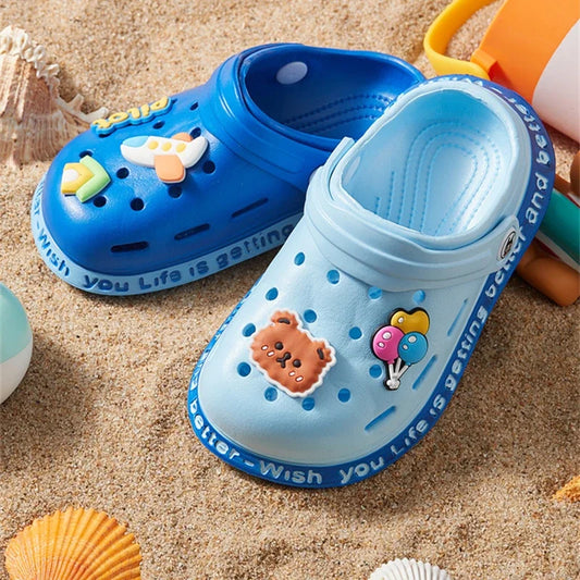 Sandalias de verano para niñas, niños, niñas, sandalias de dibujos animados para bebés, tacón plano, zapatillas suaves sólidas de dibujos animados, calzado para jardín para niños