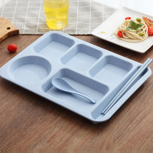 1 Juego de platos de comida para estudiantes, cuencos de comida rápida, platos de comida anticaída para el hogar, plato de separación, juego de tazas, juego de cena, assiette de servicio