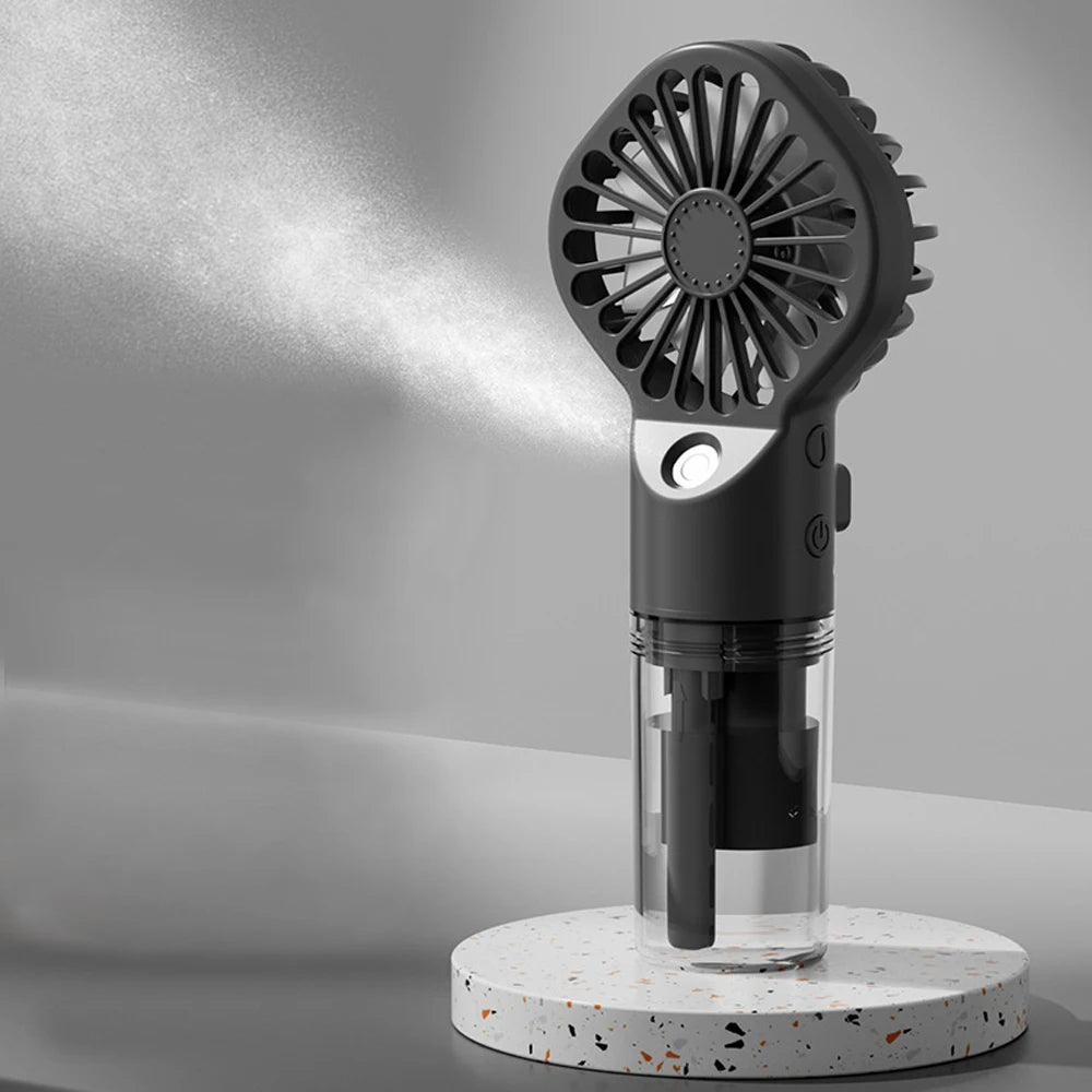 Ventilador de Mano Portátil con Rociador de Agua, Mini Ventilador USB Recargable, Humidificador, 4 Velocidades, Viento Potente, Ventilador Personal para Exteriores