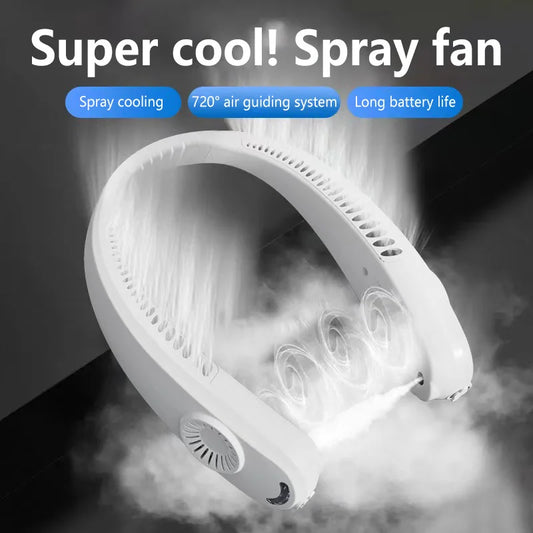 Tragbarer Halsventilator mit Wassersprühfunktion, wiederaufladbarer Mini-USB-Ventilator, 3 Geschwindigkeiten, leise, ohne Flügel, für Reisen und Outdoor-Aktivitäten