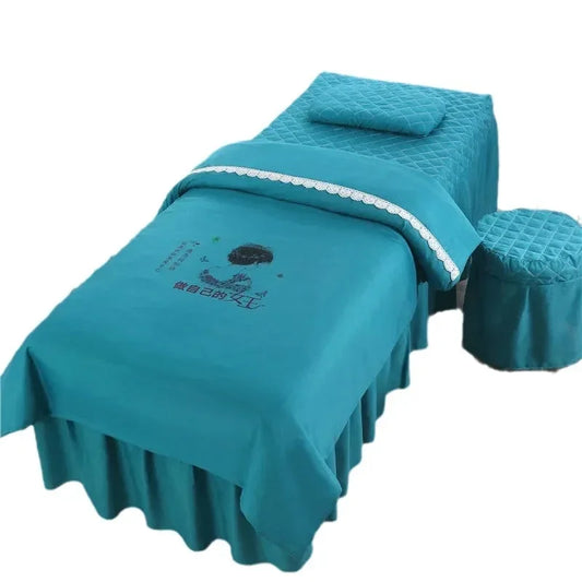Funda de cama de belleza con impresión Digital 3D, juego de cuatro piezas, Color sólido, masaje corporal, simplicidad, cubierta de cama de salón para recoger orejas, juego de 4 piezas