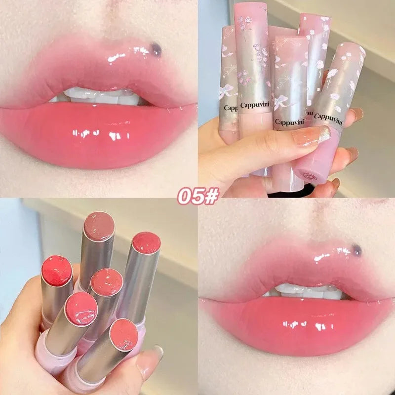 Brillo Labial Sólido Efecto Espejo, Tubo Redondo, Hidratante y Duradero, Tinte Natural Nude Melocotón, Maquillaje Labial en Gel
