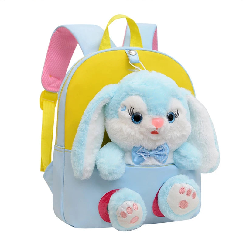 Mochila de jardín de infantes de dibujos animados, mochila escolar para niños, Linda mochila de muñeca de conejo de felpa, nueva