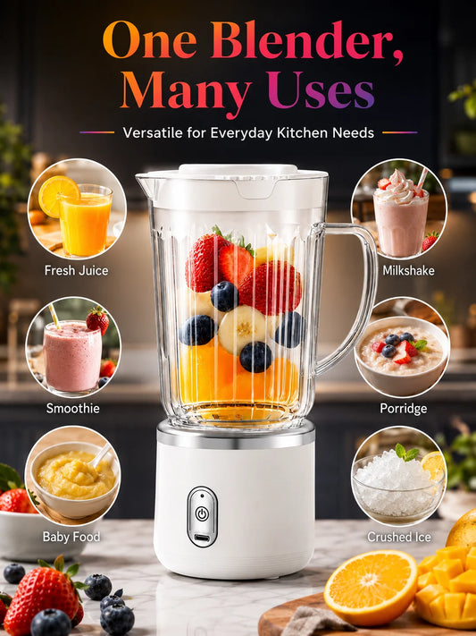 Licuadora Eléctrica Portátil de 800 ml, Operación con un Botón, Carga USB, para Hacer Smoothies de Frutas y Hielo