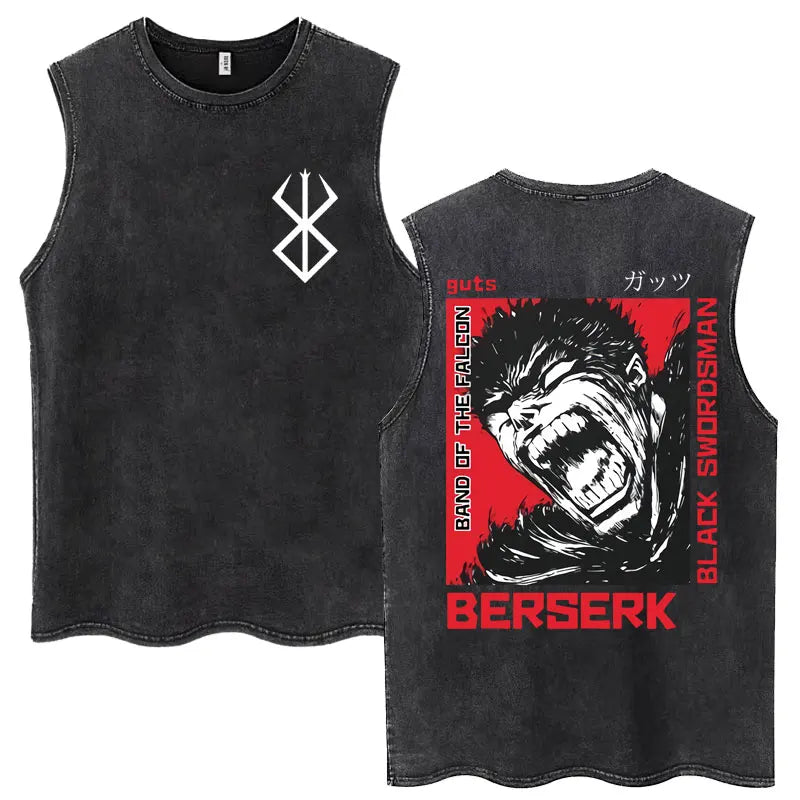 Camisetas sin mangas Harajuku lavadas de Anime Berserk Guts, camisetas Retro de Manga Gatsu Griffith Zodd, camisetas sin mangas, Camiseta de algodón Unisex de gran tamaño