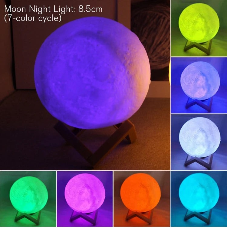 Lámpara de Luna luz LED nocturna alimentada por batería con soporte lámpara estrellada para decoración de dormitorio luces nocturnas regalo para niños lámpara de Luna
