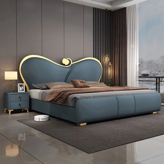 SAT. Cama Doble Moderna y Creativa de Lujo Ligero, Cama Suave, Estructura de Cama King Size y Queen Size, Juego de Muebles de Dormitorio de Alta Gama