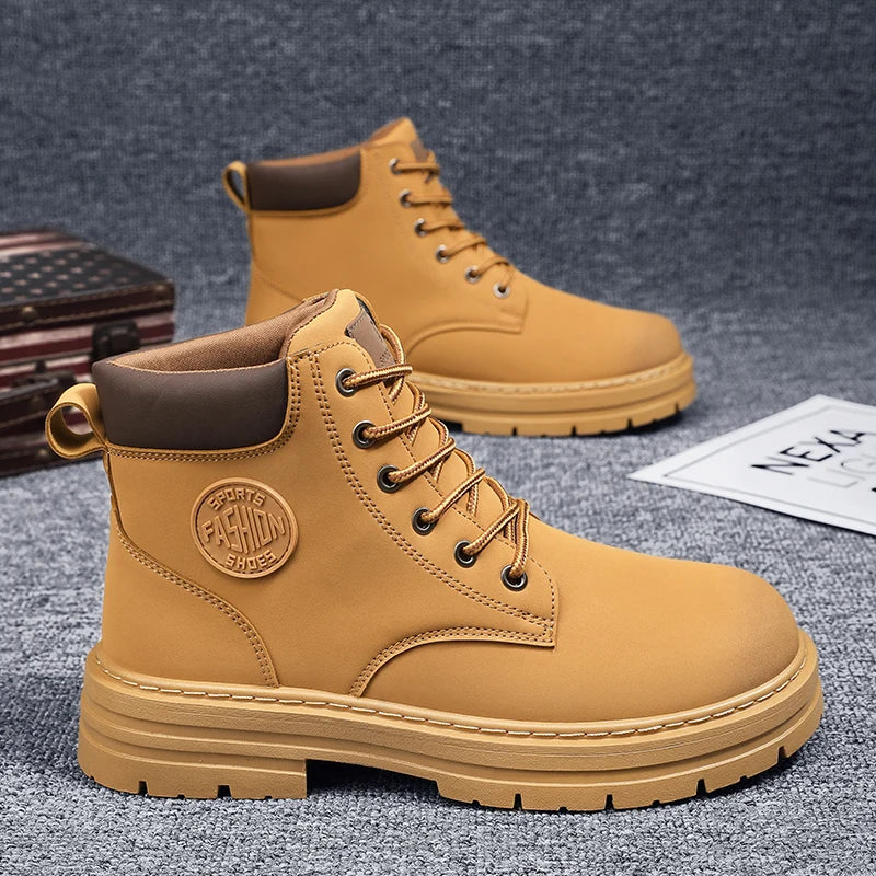Botas de hombre otoño nuevas botas altas de trabajo estilo británico versión coreana suela gruesa con cordones botas cálidas antideslizantes para hombre