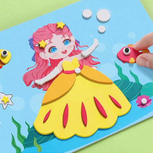 6 unids/set 3D pegatina de espuma EVA DIY rompecabezas de animales de princesa de dibujos animados para niños estilos multipatrones juguetes para niños regalo