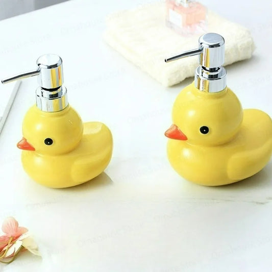 Dispensadores de jabón espumoso de pato amarillo de cerámica, botella desinfectante de manos de dibujos animados, dispensador de jabón, dispensador de champú para Baño
