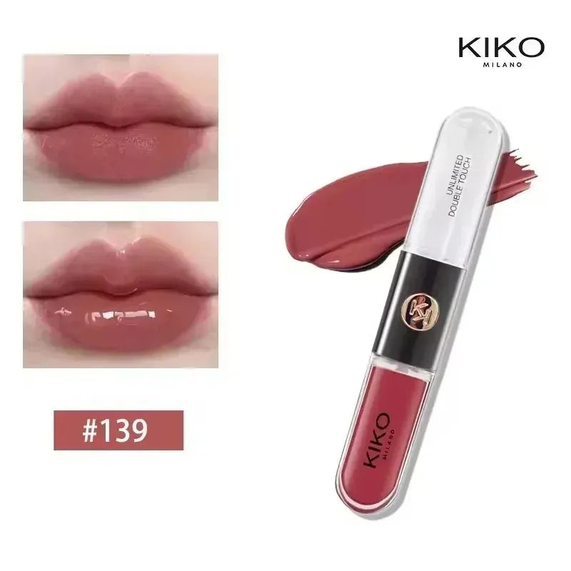 Kiko Labial de Doble Punta Transparente Efecto Espejo, No se Desvanece, No se Transfiere, Brillo Labial Tono Té con Leche, Pasta de Frijol, Maquillaje Labial Natural