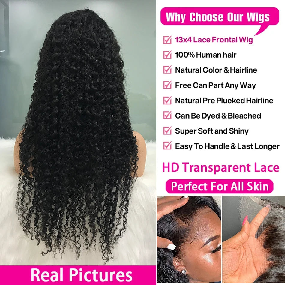 Peluca de cabello humano ondulado de 40 pulgadas, 13x4 13x6, con encaje frontal transparente HD, pelucas de cabello humano con encaje frontal 360 para mujeres negras