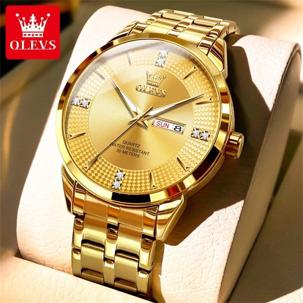 OLEVS 9917 New Mens Watch Original Quartz Watch Diamond Scale Waterproof Luminous Dual Calendar Display Mens Gifts Freebie Reloj