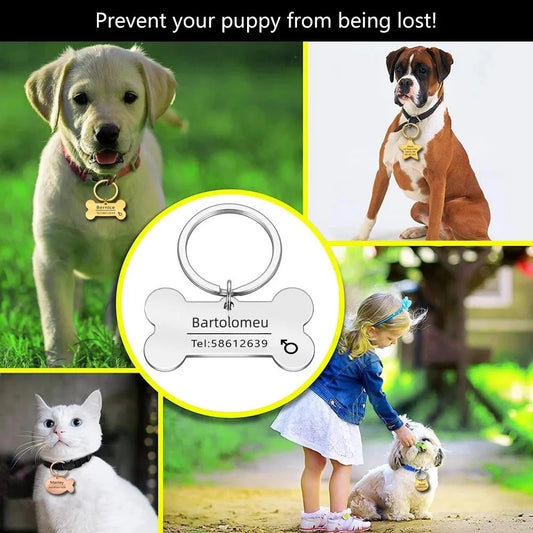 Placa de Identificación Personalizada Grabada para Mascotas, Etiqueta Antipérdida para Gatos y Perros, Colgante para Collar de Gato, Cachorro o Perro, Llavero con Forma de Hueso, Accesorios para Mascotas