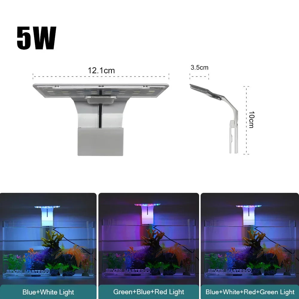 Luz LED súper delgada para acuario, iluminación para plantas, luz de cultivo de 5W/10W/15W, iluminación para plantas acuáticas, lámpara con Clip impermeable para pecera