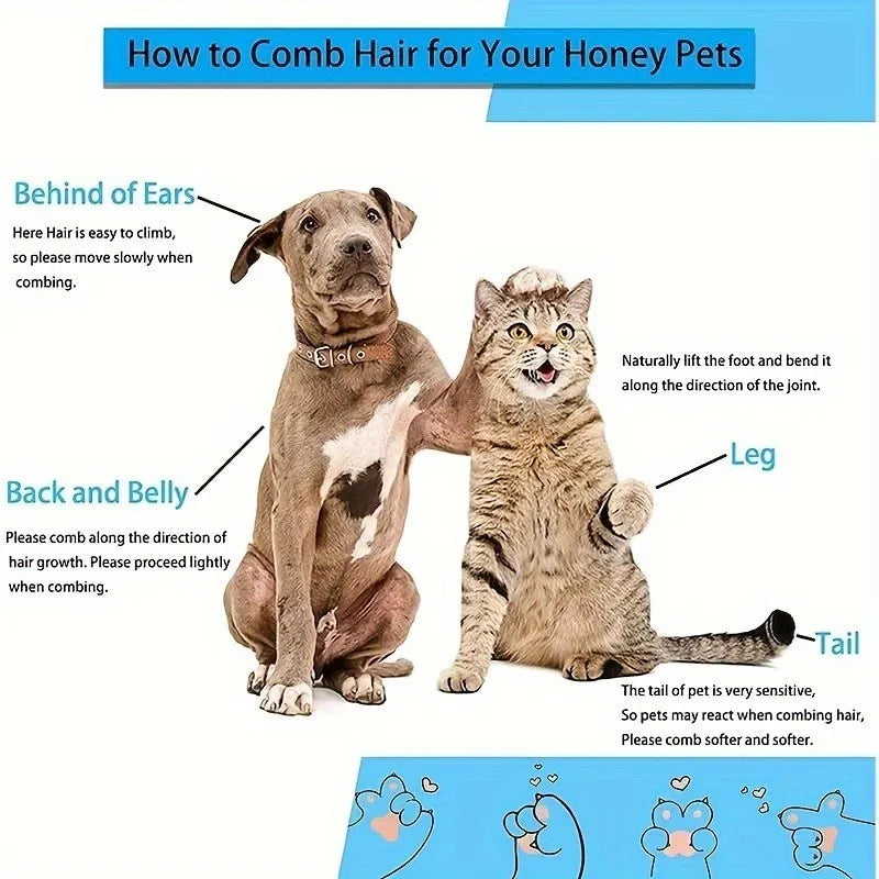 Cepillo de Aseo para Perros y Gatos de Doble Uso, 20×10×5.5cm, Peine Autolimpiante con Púas Curvas de Punta Redonda, Mango Ergonómico para Mascotas