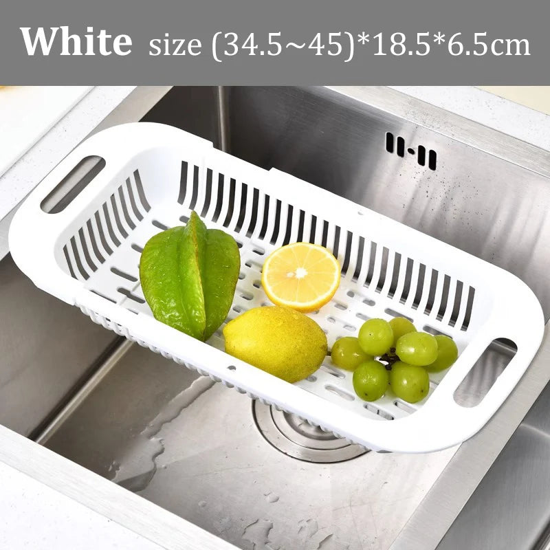 Estante de almacenamiento de cocina, estante para esponja y jabón, escurridor de verduras ajustable, estante para fregadero, herramientas de cocina multifuncionales retráctiles