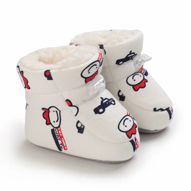Botas de invierno para bebé, suela suave de dibujos animados, zapatos cálidos antideslizantes para niños pequeños, bonitos botines para caminar para niños y niñas