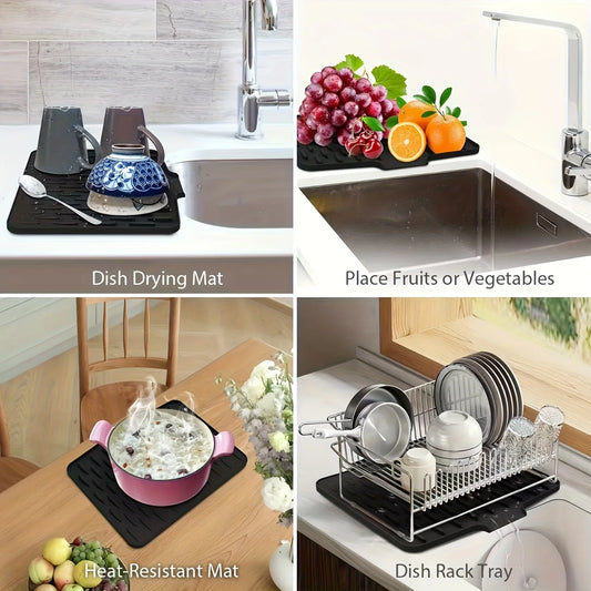 Estera de drenaje de silicona para cocina con diseño de drenaje incorporado, fácil de limpiar, adecuada para encimeras, fregaderos y refrigeradores