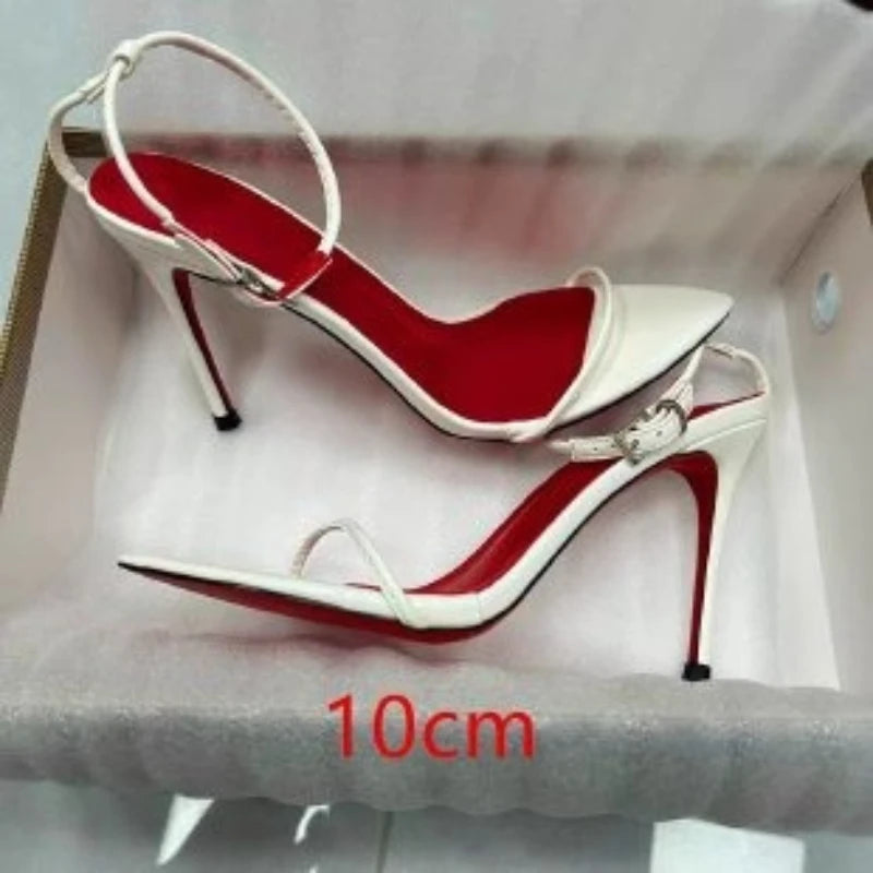 Nuevas Sandalias de Tacón Alto con Tira Fina y Minimalista de 10 cm, con Tiras Sexys en el Tobillo, Talla Grande, Tacón Delgado, para Mujer