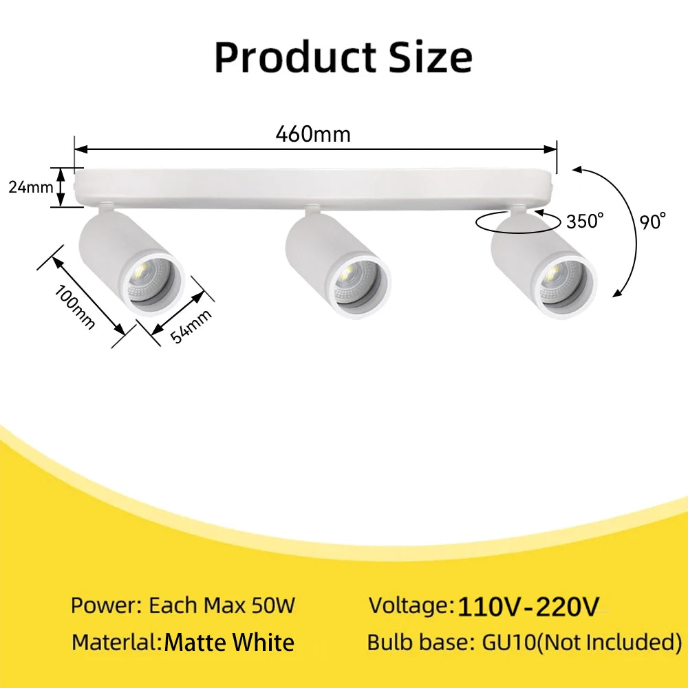 Lámpara de techo, luz de pista LED para dormitorio, pasillo, tienda, lámpara superior, bombilla GU10, iluminación de repuesto, focos LED ajustables