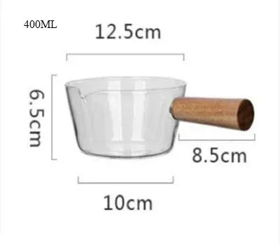 Olla de leche práctica con mango de madera y vidrio de 400/600ml, sartén para sopa, olla con mango de madera y vidrio, ollas estables de un solo mango, herramientas para cocinar