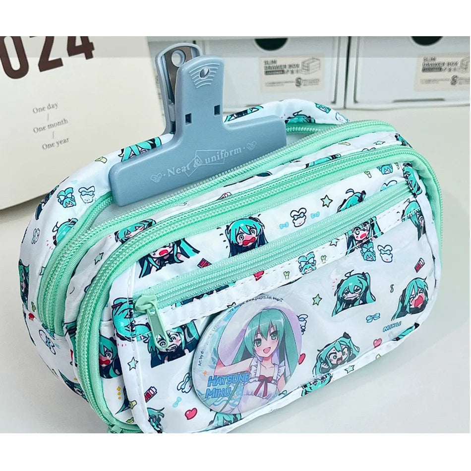 Estuche de Lápices con Diseño de Dibujos Animados para Estudiantes, Estuche de Almacenamiento de Papelería Kawaii, Bolsa de Lápices de Anime Hatsune Miku, Accesorios Escolares, Regalos