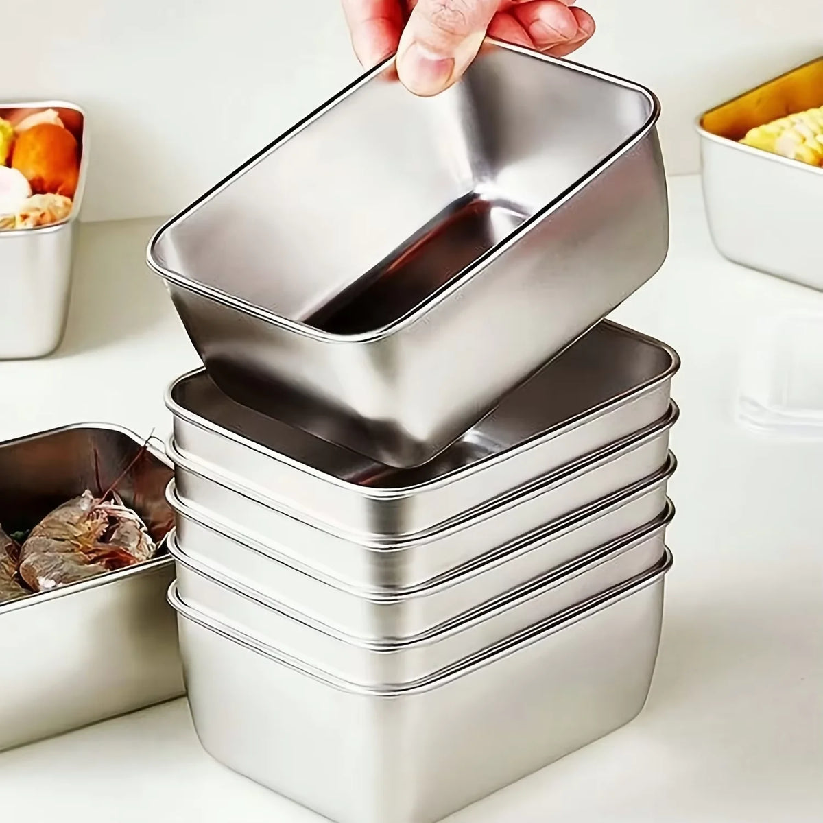 Juego de 6 recipientes de acero inoxidable para almacenar alimentos con tapas - Herméticos, apilables y reutilizables para camping, picnics, escuela
