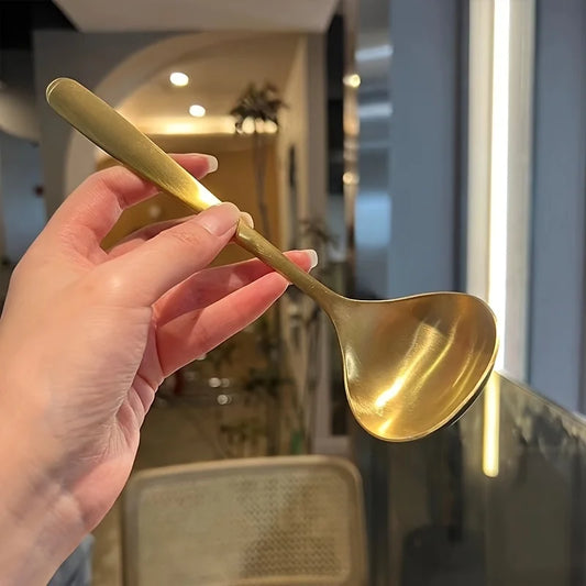 Cucharas grandes de acero inoxidable dorado, para olla caliente, sopa, gachas, asas largas, utensilios elegantes de cocina y comedor, cuchara, 2 uds.