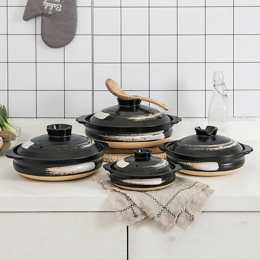 Cazuela de cerámica de estilo japonés, olla pequeña negra, cacerola de arcilla, utensilios de cocina para el hogar, suministros de cocina, olla para sopa, 1 Uds.