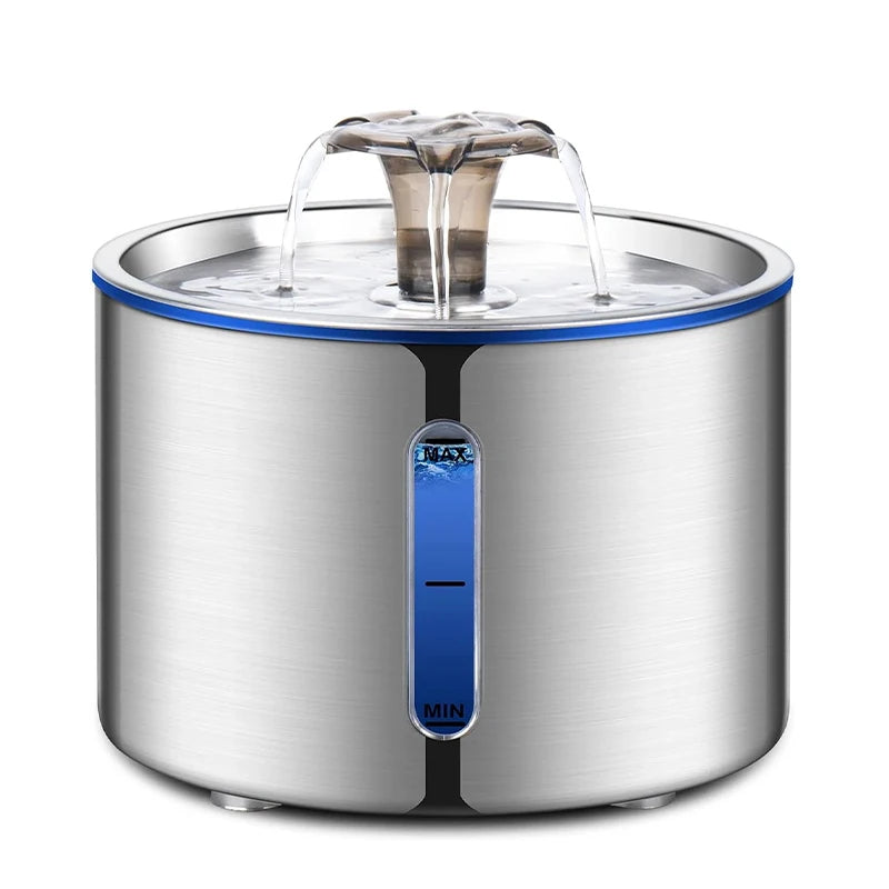 Fuente de agua automática para mascotas de 2,5 L con luz LED, ventana visible y antideslizante, dispensador de agua de filtración múltiple para perros y gatos