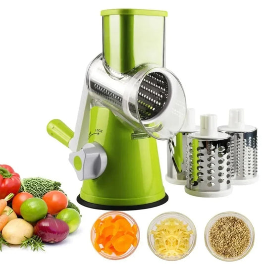 Cortador y rebanador de verduras, máquina picadora Manual de queso de cocina con 3 tambores afilados, trituradora de patatas y ajo multifuncional