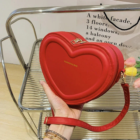 Bolsos cruzados con forma de corazón para mujer, bolso de hombro de cuero Pu sólido, bolsos casuales para mujer, bolsos de diseñador para mujer, nuevo