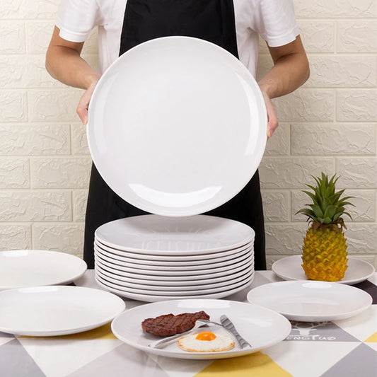 Platos redondos de melamina para Hotel, juegos de cena de 8-14 pulgadas, platos blancos de porcelana de imitación, bandeja para servir, vajilla hermosa, comida occidental