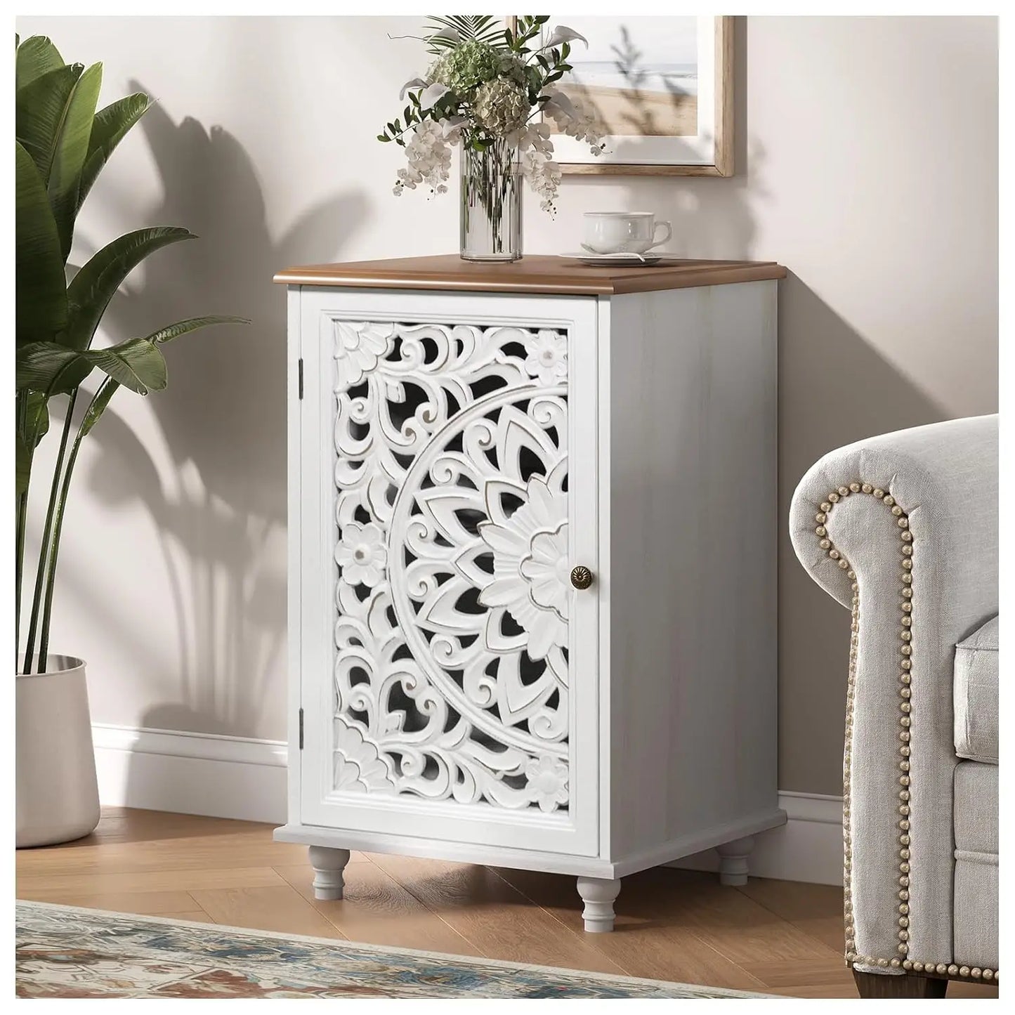 Mueble Bar Esquinero de 70 Pulgadas de Alto, Estilo Moderno de Mediados de Siglo, con Estantes de Vidrio, Puerta e Iluminación LED, Personalizable