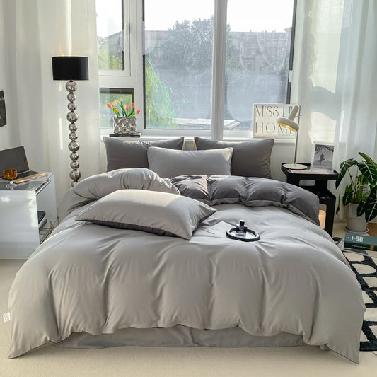 Juego de funda nórdica de Color sólido estilo Ins, ropa de cama de algodón lavada, funda de edredón, funda de almohada, juegos de cama suaves, fundas de edredón de 220x240