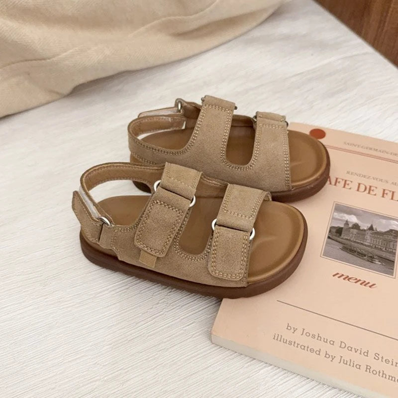 Sandalias de Playa para Niños y Niñas, Primavera-Verano 2026, Nuevas, Modernas, Simples, de Color Sólido, de Gamuza, Antideslizantes, con Punta Abierta