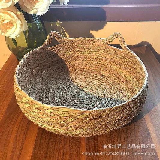 Cesta para gatos tejida de ratán con cojín suave, diseño de Donut redondo, nido para dormir cómodo y cálido para gatos y perros
