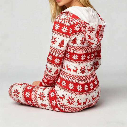 Peleles navideños a la moda para mujer, pijamas con estampado de copos de nieve, monos con capucha y cremallera de manga larga, ropa de dormir